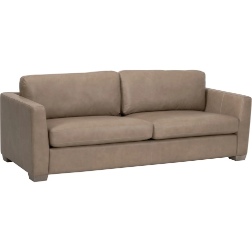 Neiman 95" Taper Arm Sofa in Fawn Brown Top Grain Leather & Natural Gray Oak